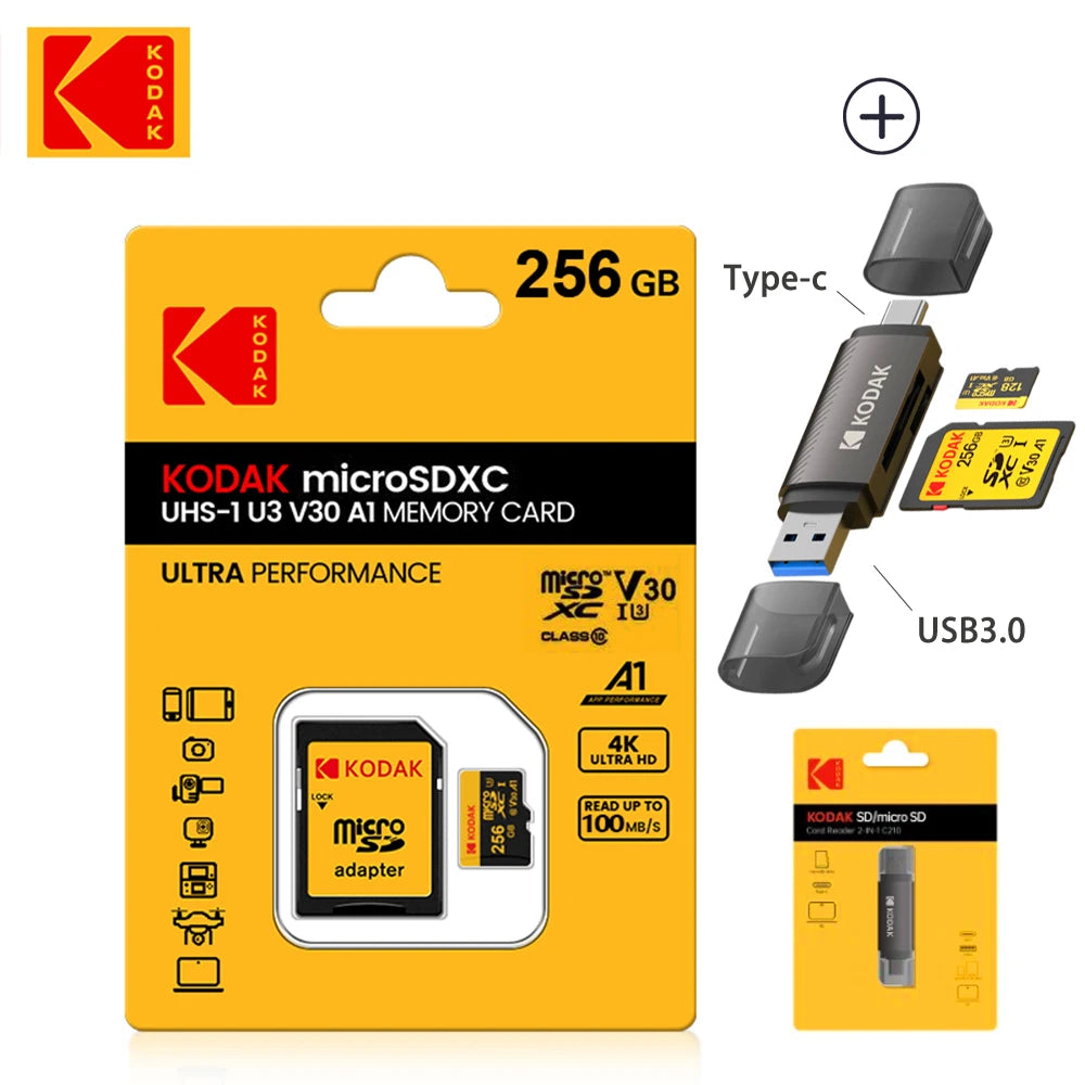 KODAK 100% Original Micro sd Card 32GB 64GB 128GB 256GB Microsd Memory Card Class10 SDXC U3 4K TF Card for Drone Phone