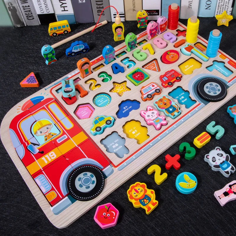 Juguetes Montessori de madera para niños, tablero ocupado, animales, matemáticas, pesca, números a juego, forma digital, juguetes educativos para niños, regalos