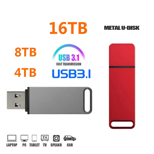 16TB 2TB USB Metal Flash Drive 8TB Large Capacity Portable Pendrive USB 3.0 High-Speed File Transfer Waterproof U Disk Universal