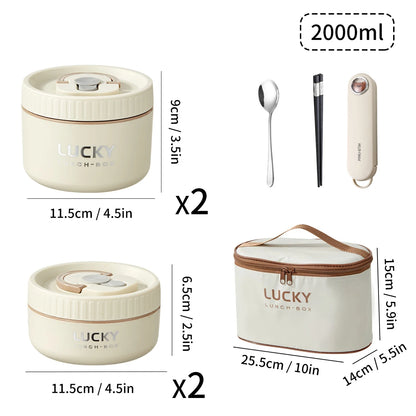 WORTHBUY Portable Insulated Lunch Box 304 Stainless Steel Bento Box With Cutlery&Thermal Bag Microwave Leak-proof Food Container