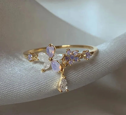 New Cute Colorful Zircon Flower Ring For Women Girl, Fashion Vintage Zircon Adjustable Rings, Jewelry Gift