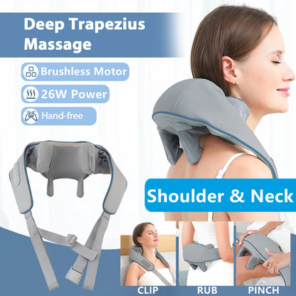 Foreverlily 26W Brushless Motor Neck and Shoulder Massager, Wireless Shoulder and Back Kneading Massage Shawl, Neck Masajeador