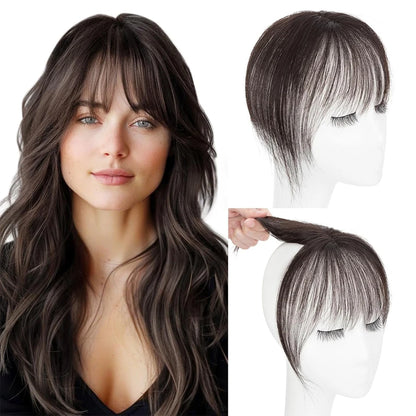 Clips in Bangs Real Human Hair 3D 360° Cover Air Bangs Lightweight Hairpieces for Women Seamless Blend for Instant Volume on Top
