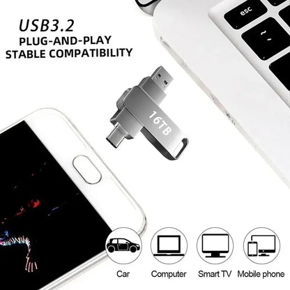 64TB USB 3.2 Flash Drive High Speed 2TB USB Transfer Type-C 2-In-1 16TB OTG Pendrive Waterproof Flash Disk For Computer Storage