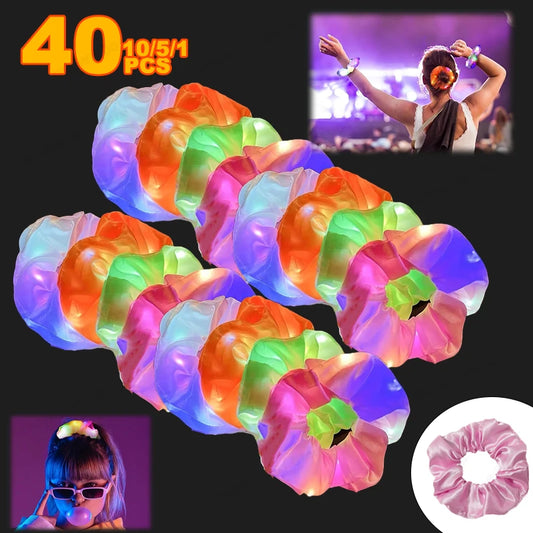 LED Luminous Scrunchies Hairband Women Glowing Elastic Hair Tie Hair Rope Girl Glow in the Dark Party Supplies Hair Accessory