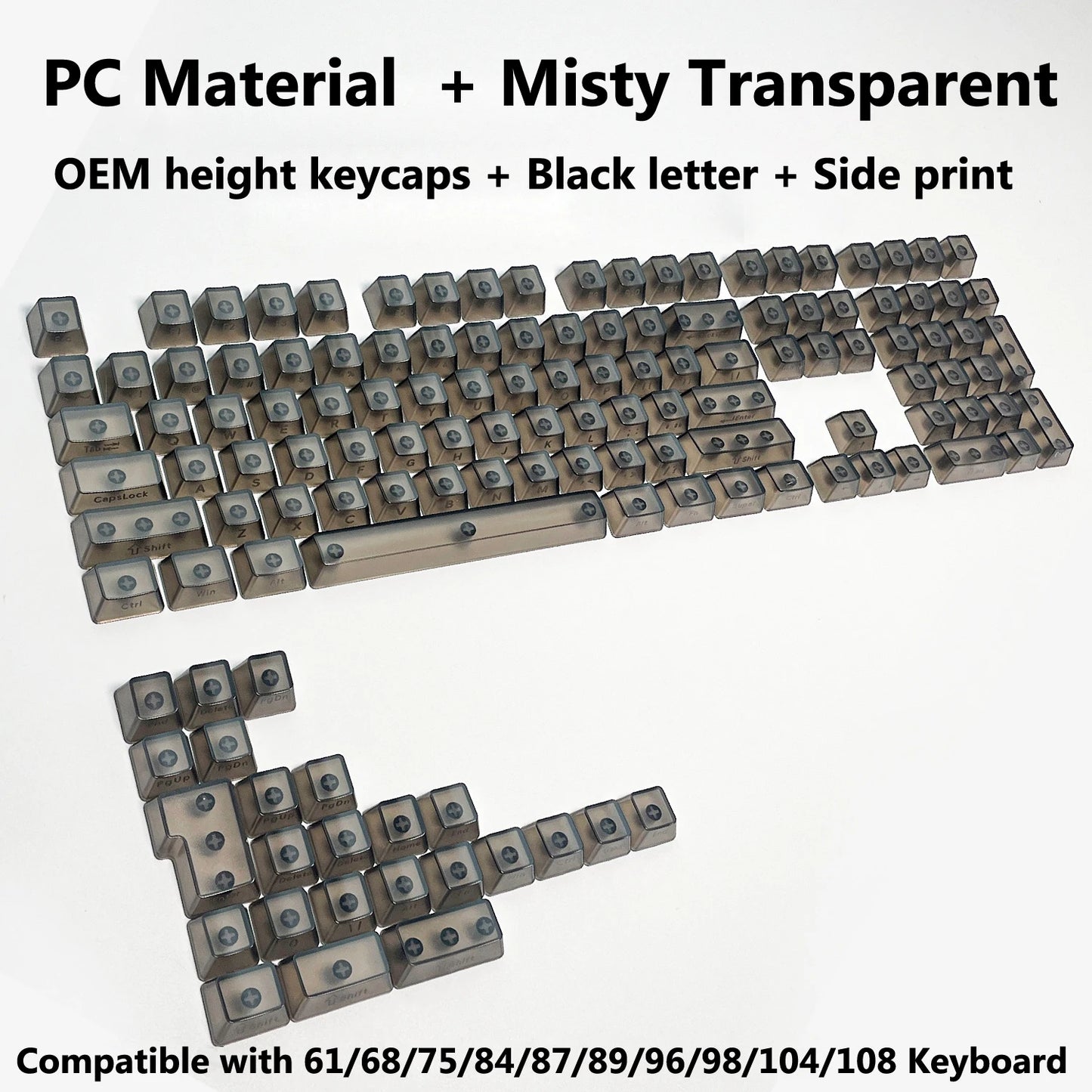 Full Sets Transparent Keycaps for Mechanical Keyboard Front/Side/None Print RGB Backlit Full/Misty Transparent Keycap 130+ Key