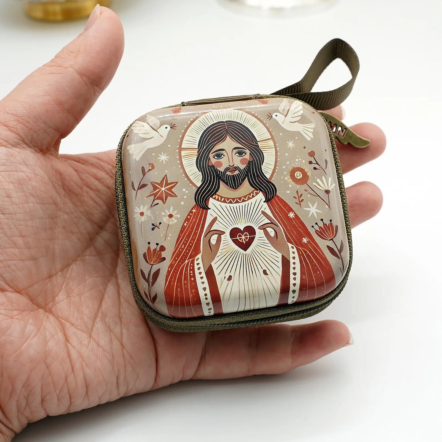 7x7cm, Virgin Mary Jesus Prayer Rosary Bag, Religious Jewelry Storage Box, Articulos Religiosos Catolico