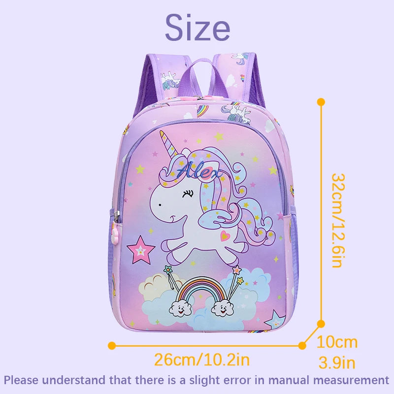 Embroidered Custom Cute Cartoon Rainbow Unicorn Print, Available in 4 Colors, Stylish Double-Shoulder Backpack, Casual Backpack