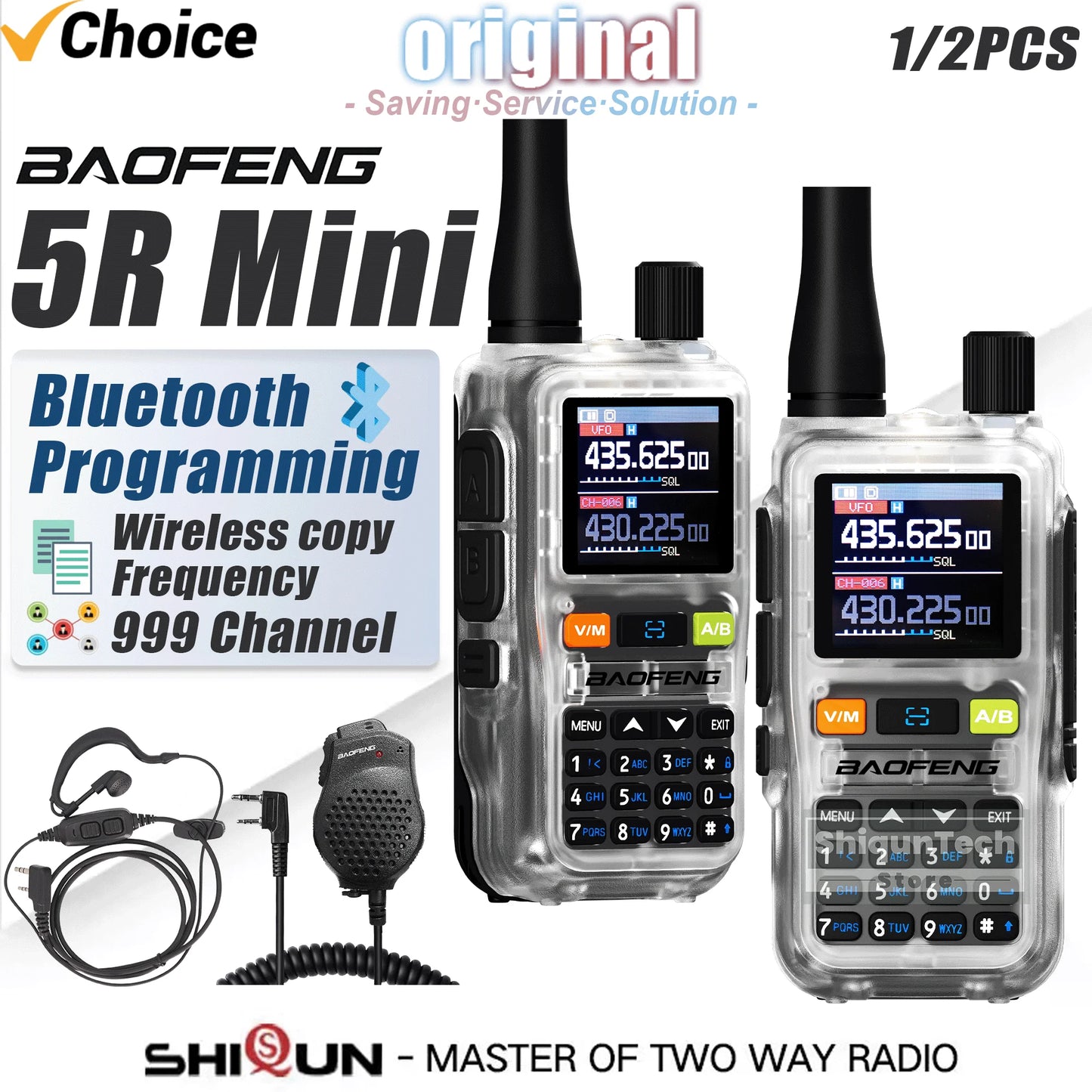 Baofeng UV 5R Mini Walkie Talkie Banda Aérea UHF/VHF Doble Vigilancia Doble PTT Programación Bluetooth Tipo-C Camping Radioaficionado Actualización 5R
