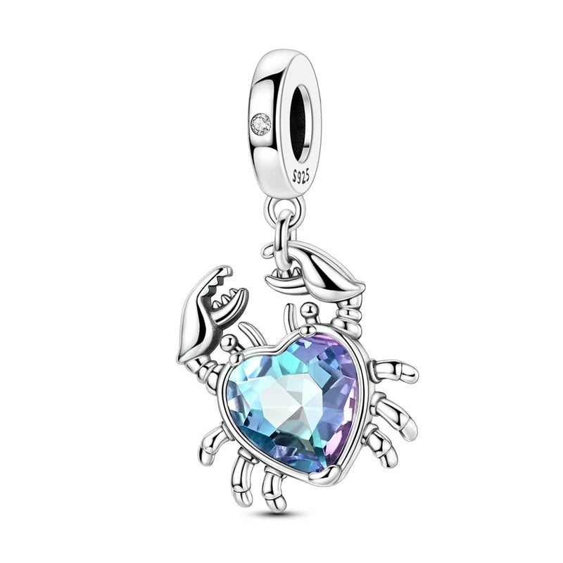 PAMELA 925 Sterling Silver Sea Turtle Starfish Blue Charm Dolphin Octopus Shell Bead For Original Charms Bracelets Ocean Jewelry