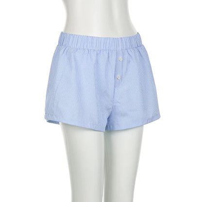 Striped Print Casual Shorts for Women, Elastic Waist Fashion Button Bottoms Streetwear, Chic Basic Y2K Loose Shorts