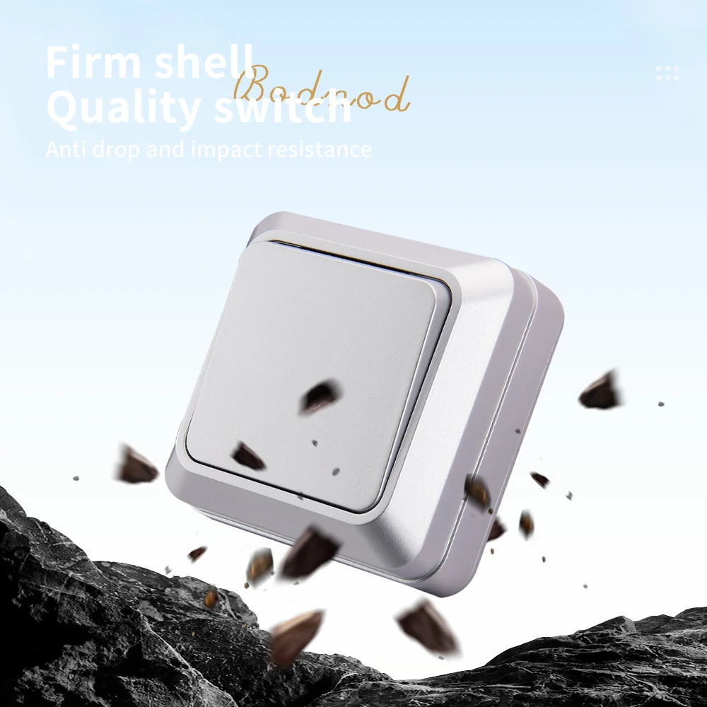 Silvery Wall Surface Button, Light Switch, EU Spray Paint Plastic Outdoor 1 Gang 1 Way, Wall Exterior Rocker On/Off  Switch, WESA