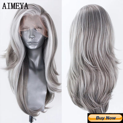 13*4 Synthetic Lace Front Wigs for Women, White Blonde Lace Wig, Heat Resistant Fiber Natural Hairline Cosplay Party Wigs, AIMEYA