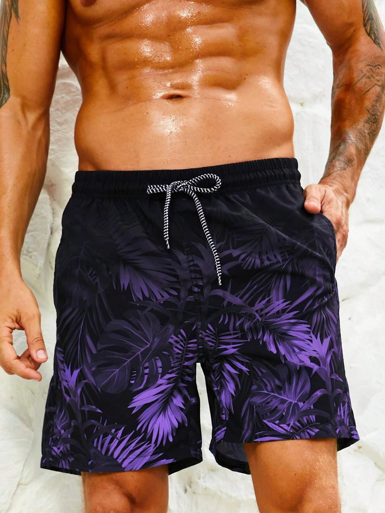 Men's Hawaiian 3D Gradient Palm Tree Pattern Beach Shorts, Quick Dry Outdoor Leisure Sports Shorts, Fashion Men's Shorts