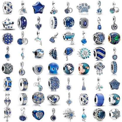 Nuevo colgante de plata 925 compatible con pulsera original, joyas para mujer, serie azul, colgante de pulpo, delfín, búho, camaleón