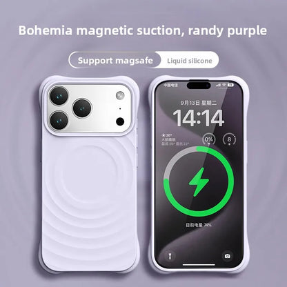 High Quality Solid Color Case For IPhone 17 16 15 14 13 Air Pro Max For Magsafe Liquid Silicone Wave Pattern Anti-Scratch Cover