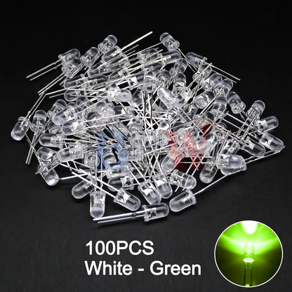 100PCS/LOT, 5mm LED Diode, F5 Assorted Kit, White Green Red Blue Yellow Orange Pink Purple Warm White DIY Light Emitting Diodes, IBUW