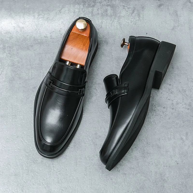 Men's Formal Leather Shoes Classic Style Slip-On Loafers Round Toe Breathable Non-Slip Business Dress Wedding Office Casual Shoes