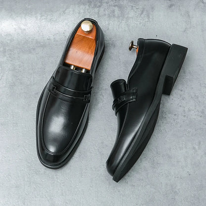 Men's Formal Leather Shoes Classic Style Slip-On Loafers Round Toe Breathable Non-Slip Business Dress Wedding Office Casual Shoes