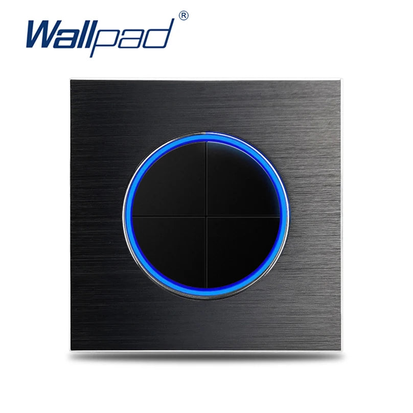 Wallpad Wall Switch 1 Way 2 Way, Circle Round Button, Blue LED Indicator, Brushed Aluminum Finishing, Black Gold SIlver Brown