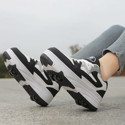 Roller Skate Shoe Walking Shoes With Four-wheel Student Sports Pulleys Walking Shoes With Wheels Summer Spring Kids Sneakers