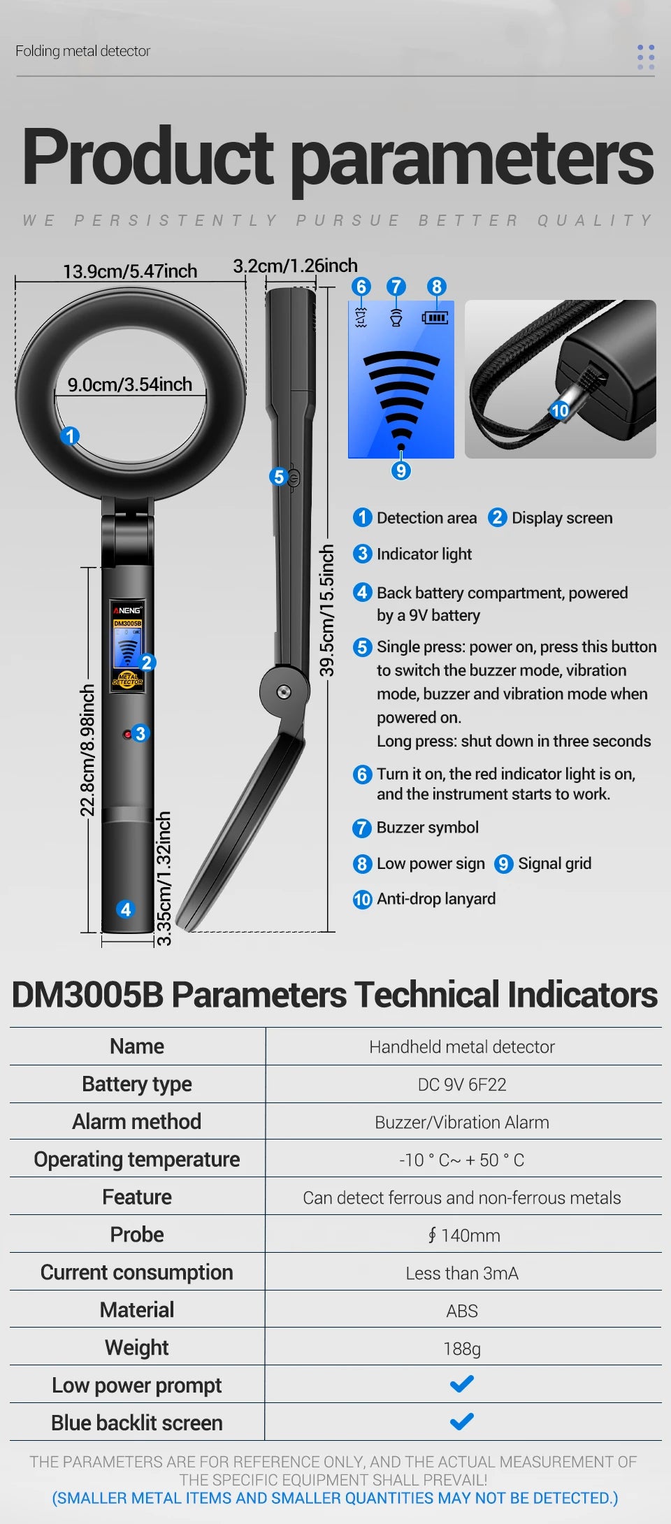 Metal Detector Handheld Beep Vibration Alarm ANENG DM3005B Airport Security Wall Circuit Check Gold Treasure Hunting Tool
