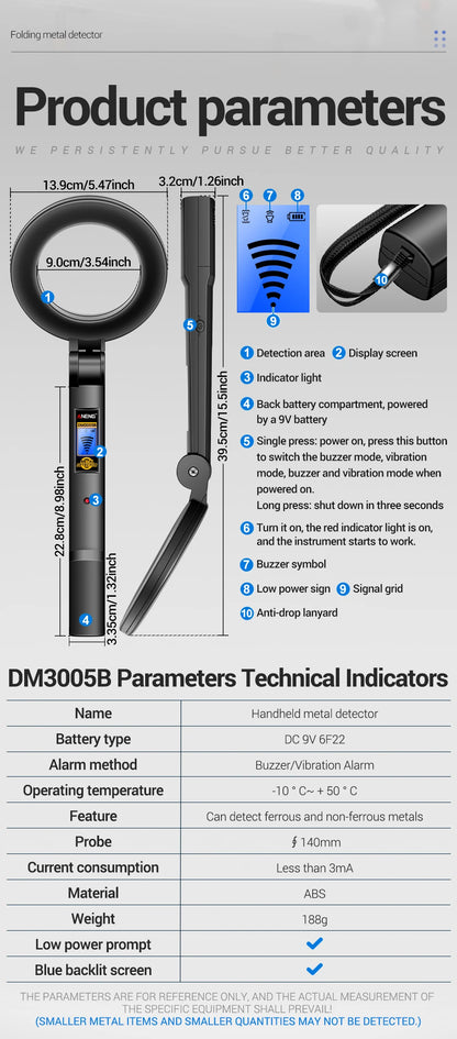 Metal Detector Handheld Beep Vibration Alarm ANENG DM3005B Airport Security Wall Circuit Check Gold Treasure Hunting Tool