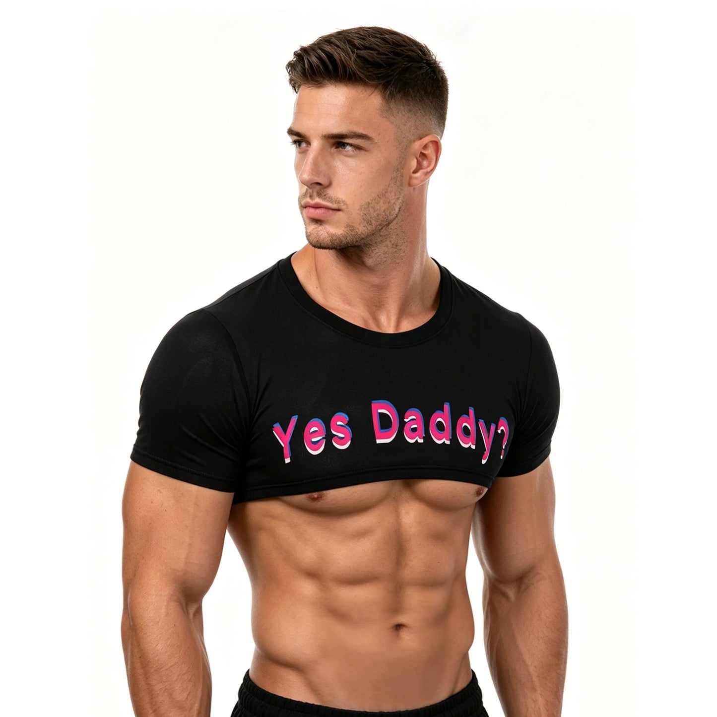 Camiseta de manga corta para hombre, sexy, con cuello redondo, camisetas de verano Y2k, estampado de letras "Yes Daddy", ropa de hombre, tops, disfraz de fiesta