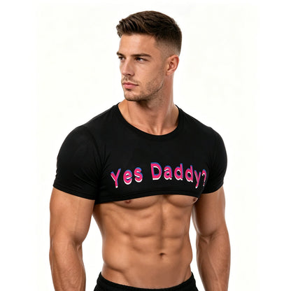 Camiseta de manga corta para hombre, sexy, con cuello redondo, camisetas de verano Y2k, estampado de letras "Yes Daddy", ropa de hombre, tops, disfraz de fiesta