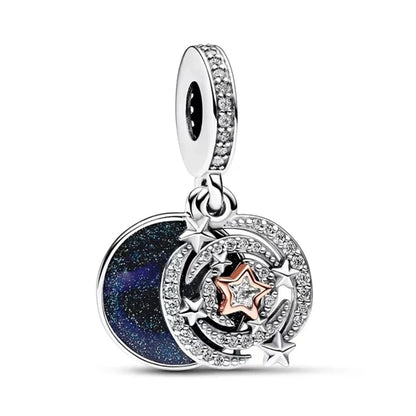 New Fashion 925 Sterling Silver Romantic Starry Sky Moon Sun Stars Pendant Fit Original Charms Bracelet Women Jewelry Gift