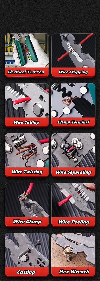 Multifunctional Wire Stripper with Electrical Test Pen, Foldable Cable Cutter, Crimper Tool, Electrical Folding Pliers for Cutting