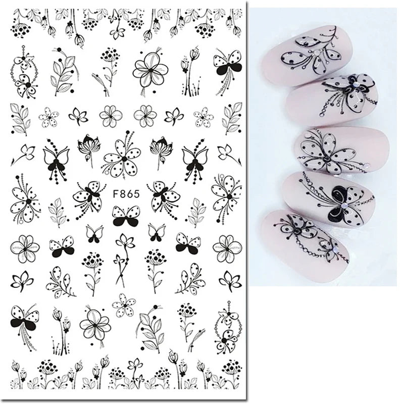 3d Nail Art Decals Tropical Palm Leaves Flowers Laces Faces Adhesive Sliders Nail Stickers Decoration For Nail Manicure