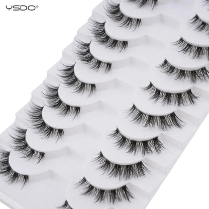 YSDO 5/10 Pairs Half Lashes Cat Eyelashes Soft Natural Clear Band False Lashes Natural Wispy Faux 3d Mink Eyelashes Makeup Tools