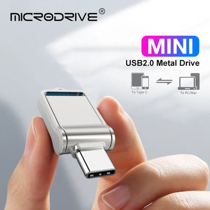 2-in-1 Mini Metal OTG Type-C Pen Drive USB Memory Stick 16GB 32GB 128GB 256G 512G Type-C Pendrive
