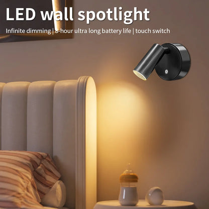 Magnetic Base USB Rechargeable LED Cordless Wall Light Touch, Switch Black White Gold Silvery Dimmable Bedside Lamp For Reading, LED Light