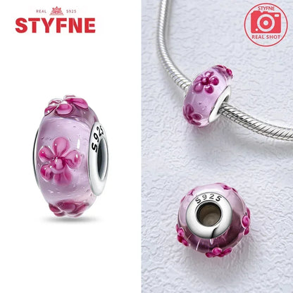 925 Sterling Silver Pink Color Series Beads Heart Flower Murano Glass DIY Jewelry Charms Fit Original Bracelet for Women Fine Gifts