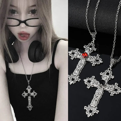 Y2K Gothic Punk Crystal Cross Pendant Necklace for Women Men, Clavicle Chain Lolita Choker Necklaces, Jewelry Gorgeous Party Gifts