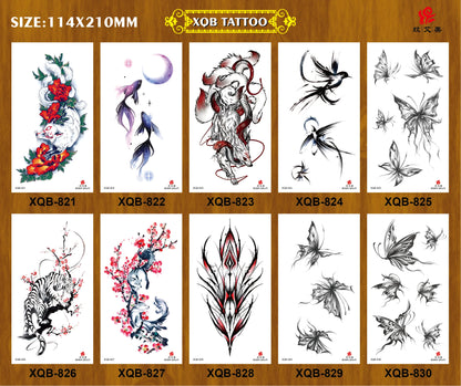 Black Flower Waterproof Temporary Tattoo Sticker, Beauty Butterfly Rose for Women, 3D Flash Body Arm Art Washable Fake Tattoos