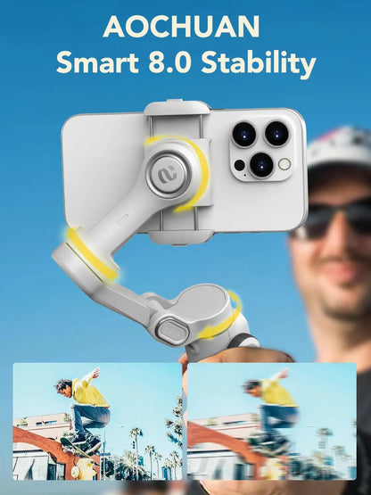 AOCHUAN Smart X2 Handheld Gimbal 3-Axis Stabilizer Built-in 20cm Extension Rod LED Display Phone Holder for iPhone Smartphone