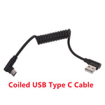 60W Fast Charging USB C to USB2.0, USB A to Micro USB, Type C to Type C Coiled Cable, 90 Degree Right Angle Design Cable for Smartphone Tablet Speaker Headphone
