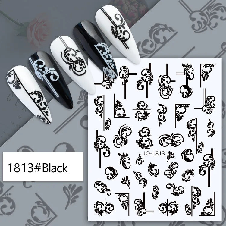 3d Nail Art Decals Tropical Palm Leaves Flowers Laces Faces Adhesive Sliders Nail Stickers Decoration For Nail Manicure