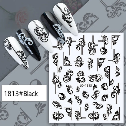 3d Nail Art Decals Tropical Palm Leaves Flowers Laces Faces Adhesive Sliders Nail Stickers Decoration For Nail Manicure