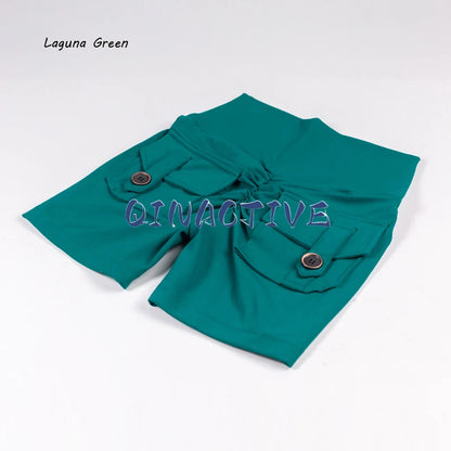 Pantalones Cortos de Yoga QINACTIVE para Mujer con Bolsillos, Fruncidos en los Glúteos, Mallas de Gimnasio de Cintura Alta con Efecto Push Up, Pantalones Cortos Deportivos Sexy para Glúteos, Fitness