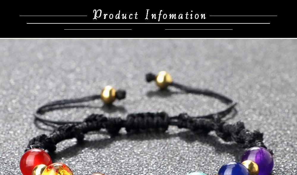 Reiki 7 Chakra Bracelet, Natural Stone Rope, Braided Yoga Healing Gold Color Copper Beads Bracelets & Bangles Meditation Jewelry