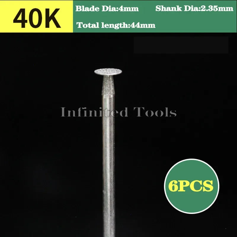 6PCS 2.35mm Shank Grinding Bit Ultra-Thin T Head Diamond Mounted Point Stone Jade Carve Polish Engrave Tool 0.5mm-8mm