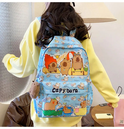 Cute Large Capacity Capybara Backpack, Cartoon Breathable Student Schoolbag, Nylon Ultra-light Book Bag, Back to school Girl
