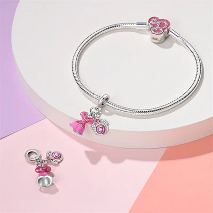 New 925 Silver Fashion Pink Princess Skirt Bag Lipstick Charms Beads Fit 3mm 925 Original Bracelet DIY Jewelry Birthday Gift