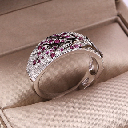 Luxury Silver Color Plum Blossom Branch Stones Cubic Zirconia Women Rings Fashion Jewelry Wedding Rings for Women Jewelry