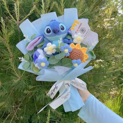 Auténticas muñecas de peluche Amine Stitch con girasoles, rosas, ramos creativos, regalos para Navidad, cumpleaños, graduación y San Valentín