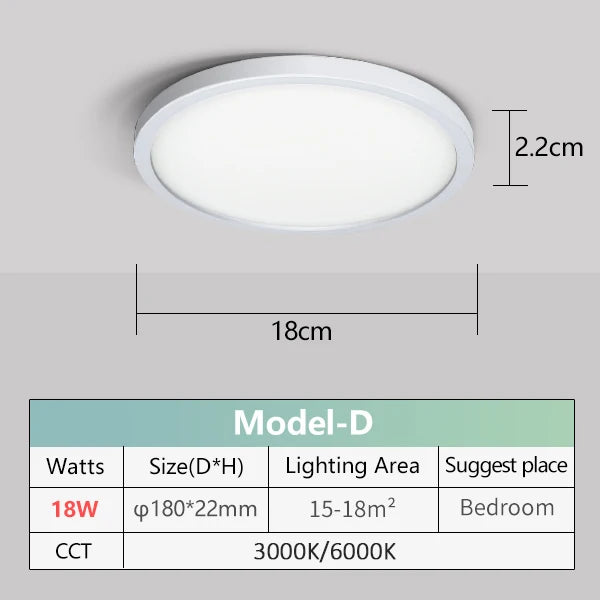 Ultra Thin LED Ceiling Lamp 48W 36W 24W 18W 9W 6W Modern Panel Light for Living Room Bedroom Natural Light Surface Mount Fixture